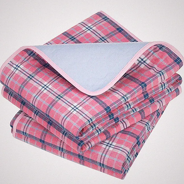 2 Pack 34x54 inch Washable Bed Pads Pink Plaid Reusable Incontinence Underpads