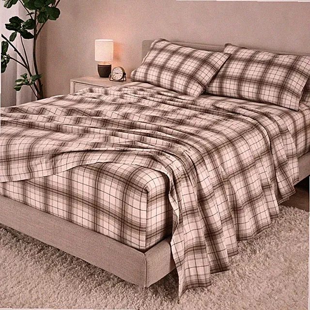 Bare Home Chesapeake Plaid Neutral Brown Full Size Flat Sheet ONLY 81 x 96 NWOT