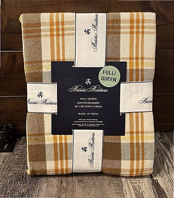 Brooks Brothers Full / Queen Autumn Plaid Cotton Flannel Blanket 90” x 90" New!