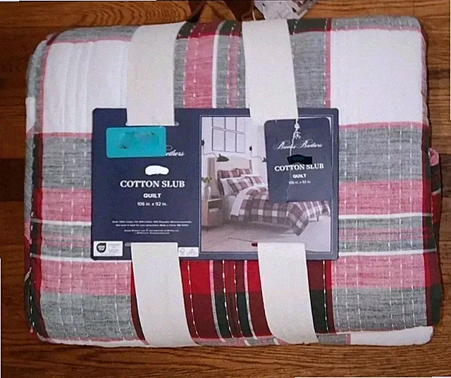 Brooks Brothers FULL/QUEEN SIZE Madras Plaid Cotton Slub Christmas Holiday Quilt