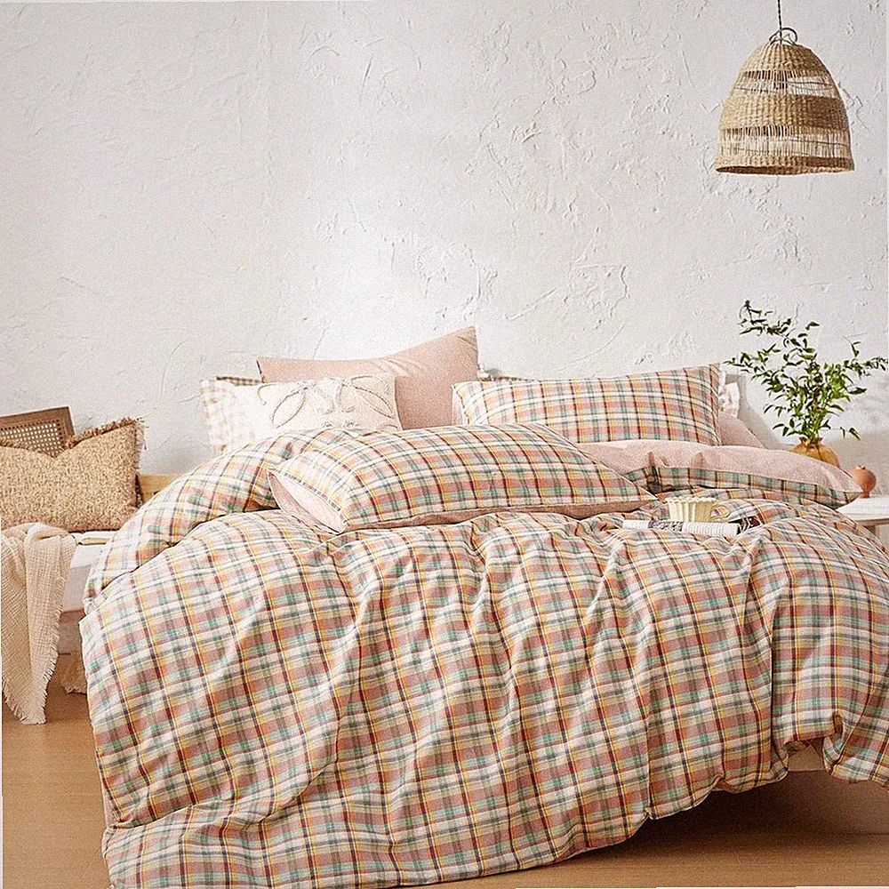 Cheerful Candy Tartan King Duvet Cover Set - Rustic Plaid Bedding 3PC