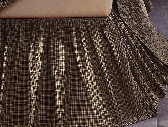 Deep Green Country Plaid Bed Skirt Gathered Dust Ruffle 16" Drop Tea Cabin