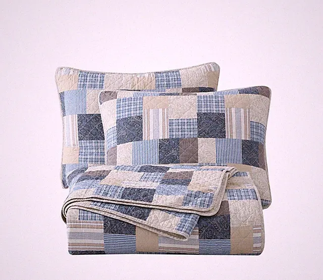 Douglas Pre-Washed Cotton Quilt Set - Plaid Patchwork Bedspread Coverlet Set