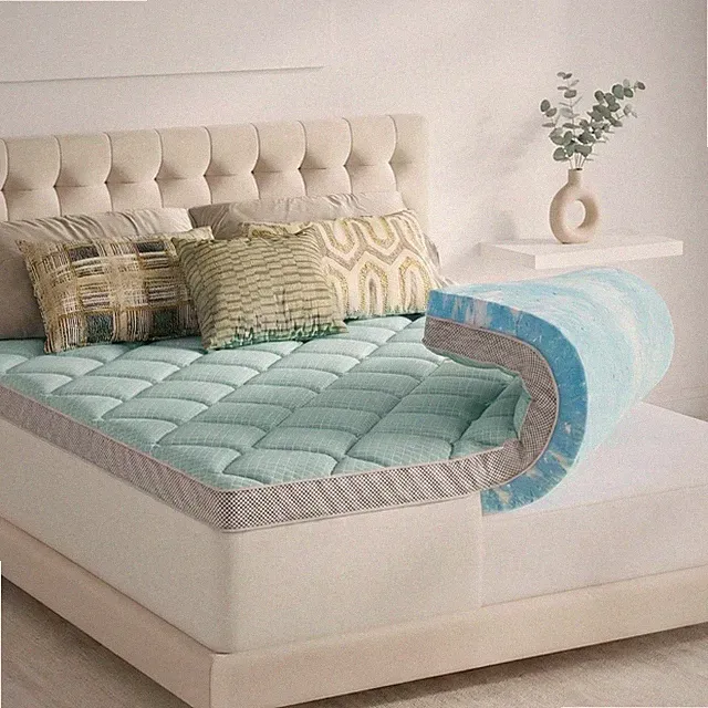 Dual Layer Memory Foam Mattress Topper with Cooling Mattress Pad Cover for Ho...