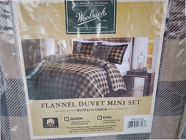 Eddie Bauer King Size Cotton Flannel Duvet Cover Set Buffalo Plaid Black & Tan