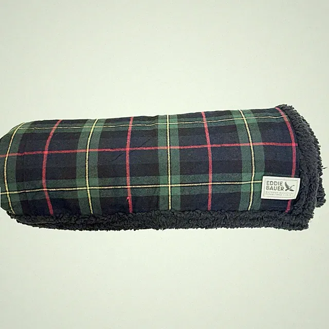 Eddie Bauer Throw Blanket Pine Tartan Brushed Fleece Sherpa 50x60”