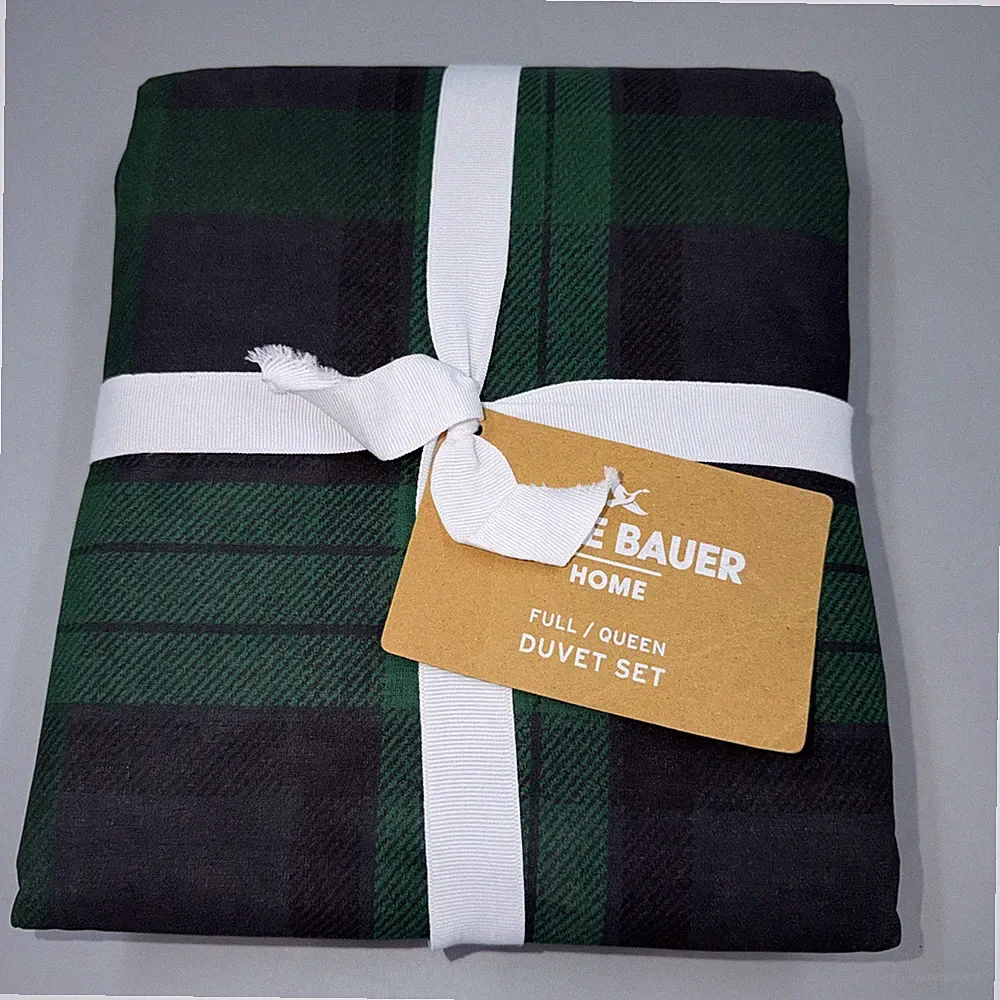 Eddie Bauer Woodland Tartan Green Plaid Cotton Duvet Cover Set-Full/Queen- New