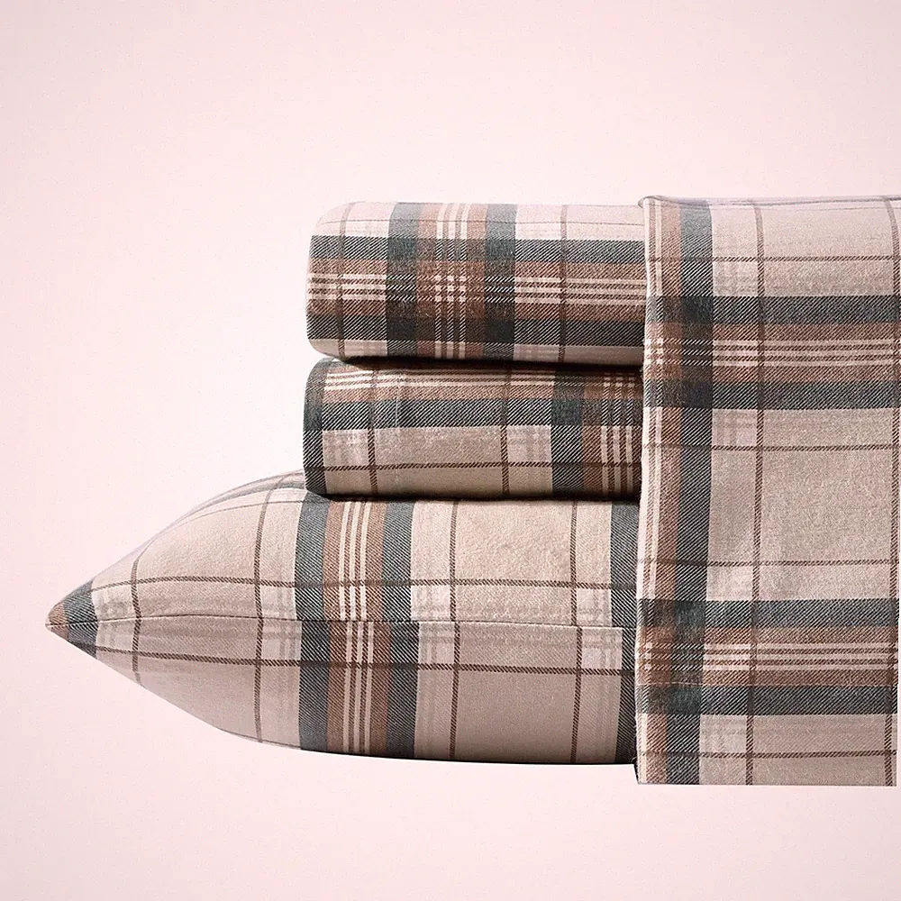 Flannel Sheet Set Full Size Cotton Brushed Soft Cozy Bedding Plaid Bed Set