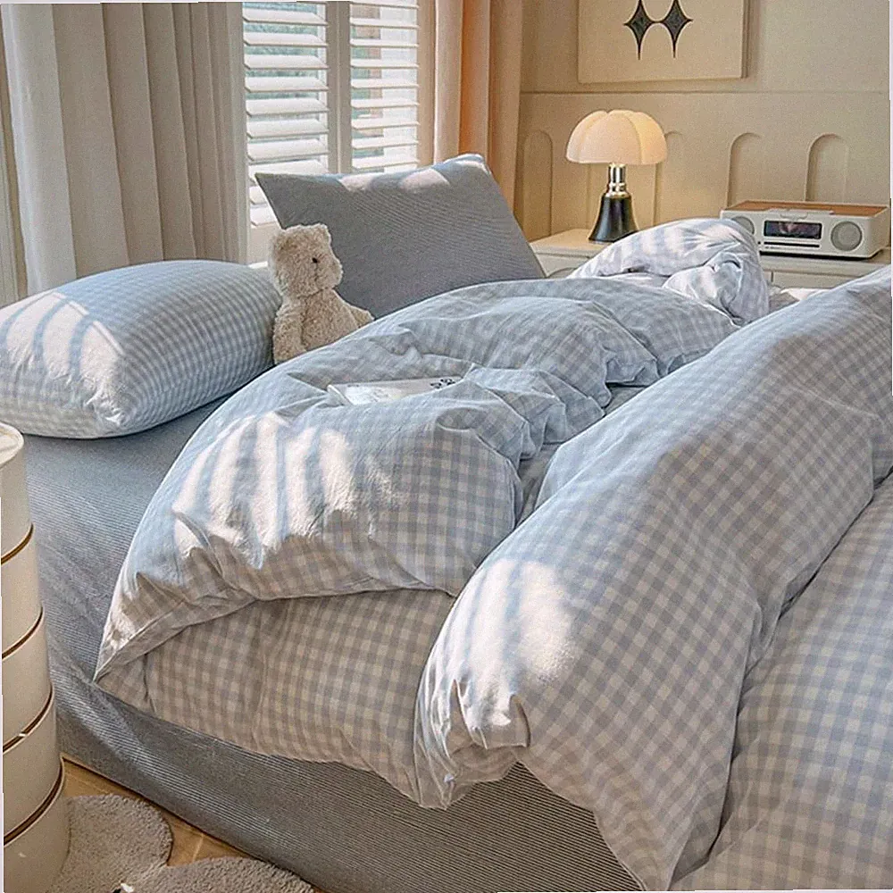 Gingham Duvet Cover King Size Blue White Plaid Checkered Comforter Cover Grid Fa