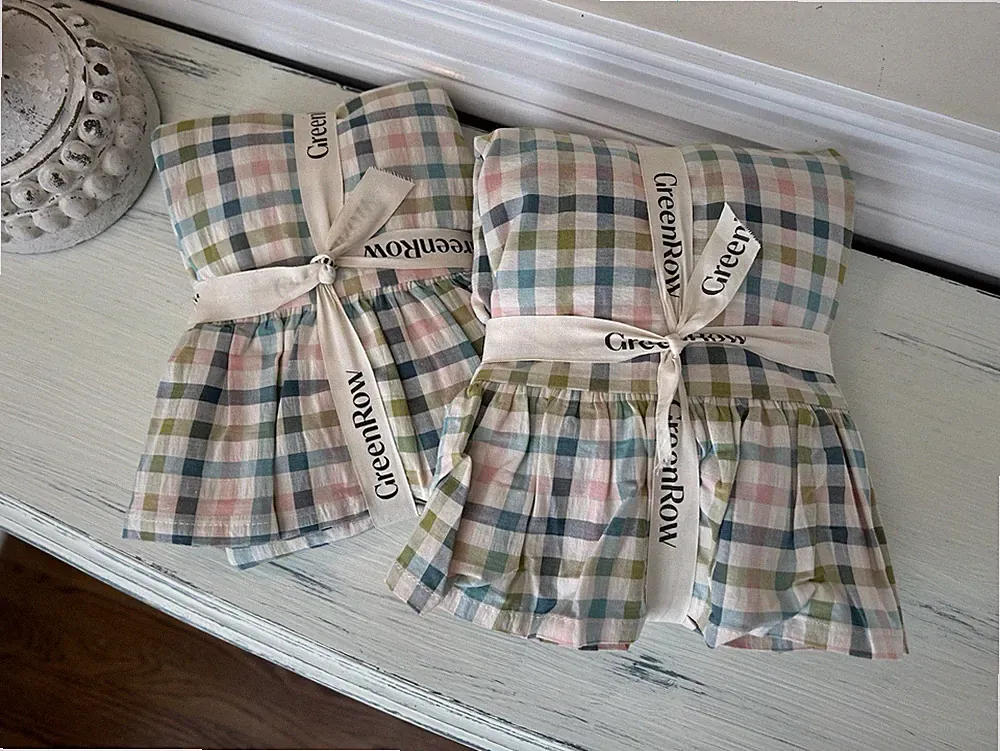 GreenRow Seersucker Plaid EURO Shams (2) NWOT OB