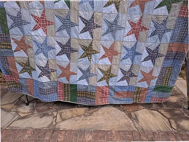 King Size Star Patchwork Quilt Plaid Gingham Country Farmhouse Cover - SR28