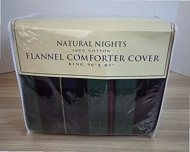 Natural Nights Classic Plaid King Size Duvet Cover Cotton Made in Portugal NEW