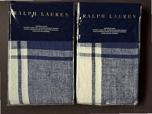 NEW! PAIR Ralph Lauren *EURO Jayme SHAMS Navy Cream PLAID Addison NWT! $260