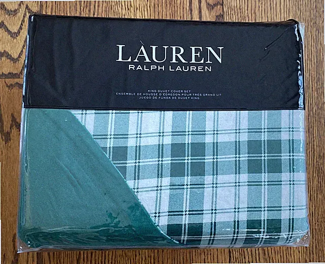 New! Ralph Lauren GREEN Ulster Plaid Flannel Duvet Cover Set, King Size