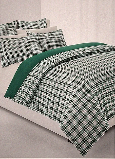 NIP Ralph Lauren Flannel Ulster Plaid Green White King Duvet Cover & Shams Set