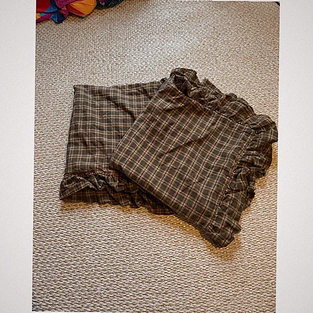 Oak & Asher Plaid Ruffled euro Pillow Shams Set 2 Green Brown Cotton Farmhouse