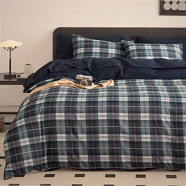 Plaid Comforter Set, Scottish Tartan Check Geometric Modern Pattern Printed, S