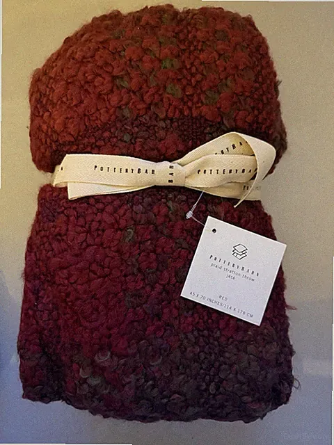 Pottery Barn Plaid Red Throw Blanket 45 x 70 in Rectangular