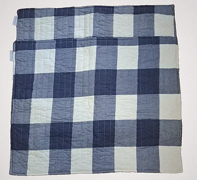 Quilted Plaid Pillow Shams 2 Standard Blue White Check Cabin Cottage Country