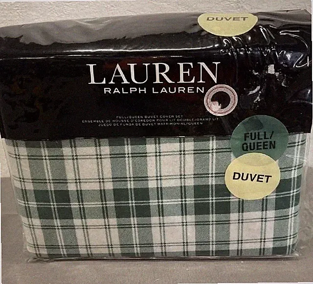 Ralph Lauren Flannel Full/Queen Size Duvet Cover Set Ulster Green Plaid NWT