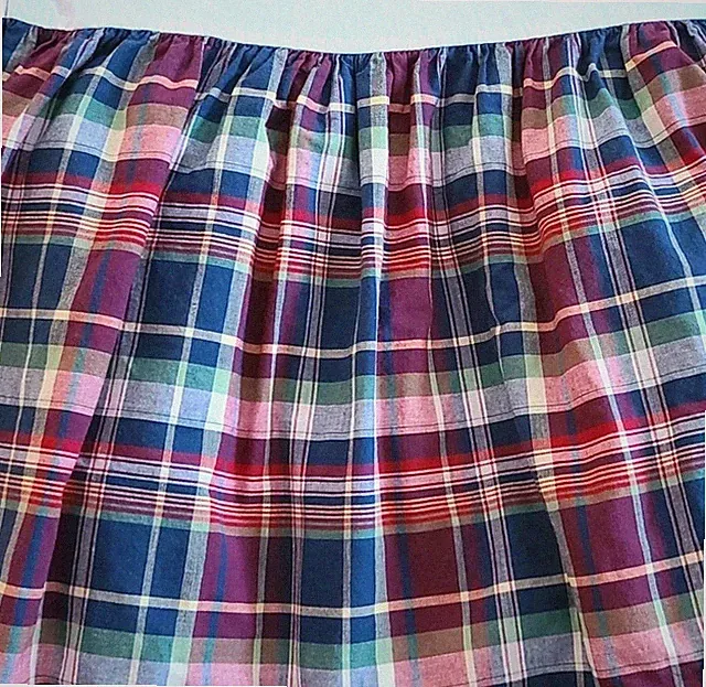 RALPH LAUREN GARRISON PLAID RE/BLUE/GREEN/YELLOW QUEEN BEDSKIRT 15" DROP