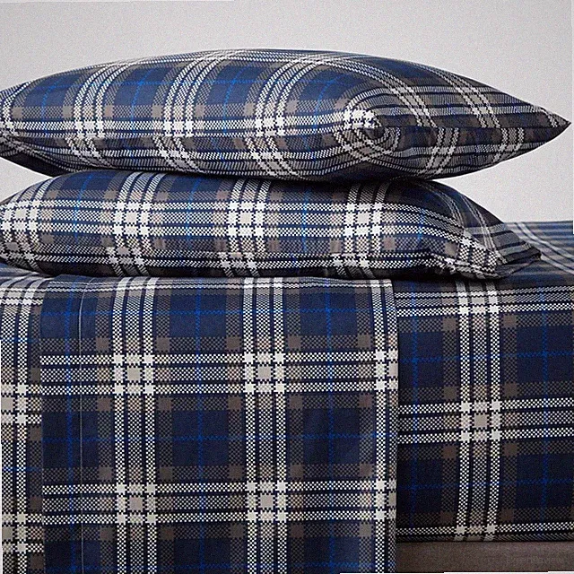 Room Essentials Blue Digi Plaid Design Microfiber Full Size 4 Piece Sheet Set