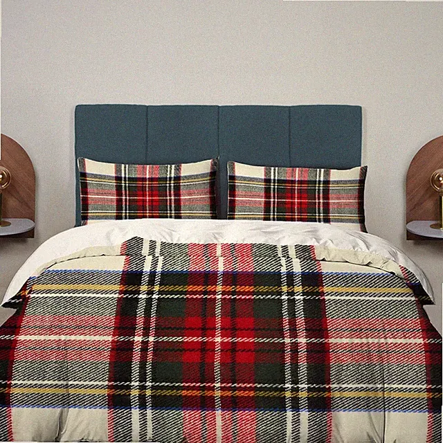 Scottish Tartan Duvet Cover Set King Size,3 Pieces Green Wool Plaid Symmetric...