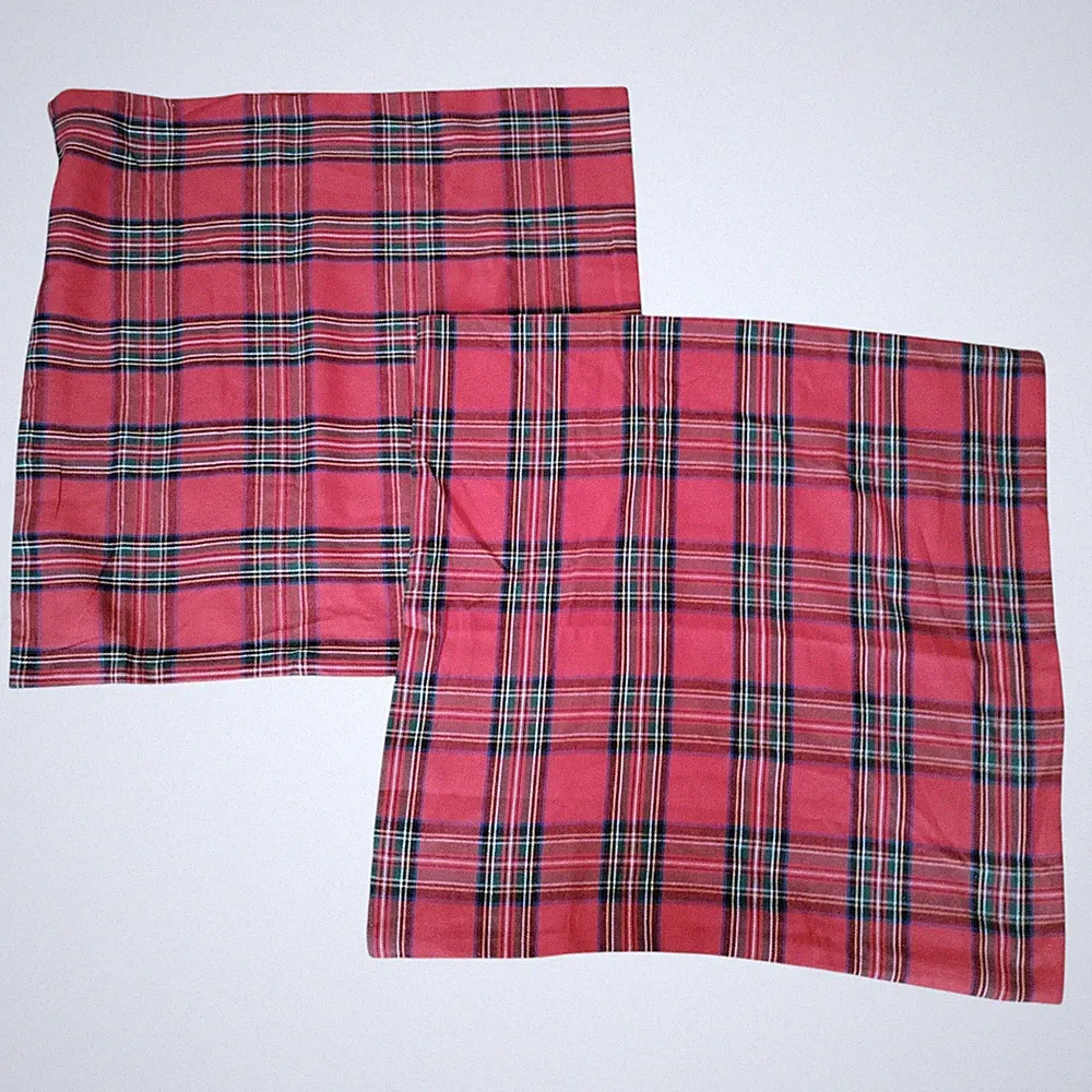 Set of 2 Red Royal Stewart Tartan Plaid Pillowcases Standard Queen Christmas
