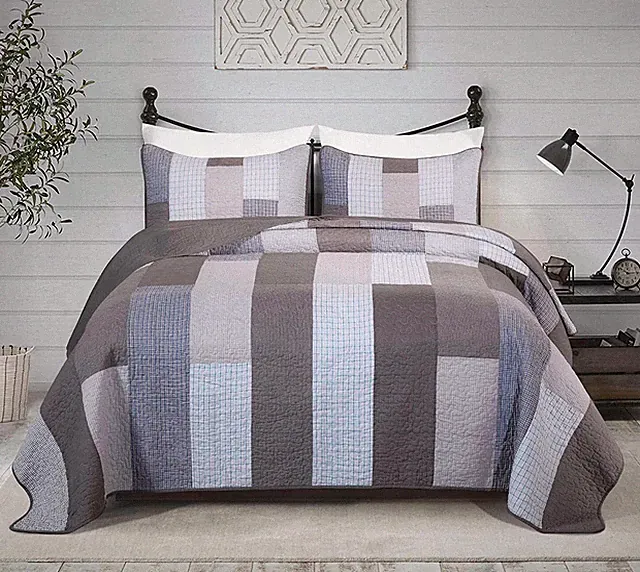 Sora Plaid Checkered Coverlet Bedspread Pre-Washed Cotton Patchwork Quilt Set