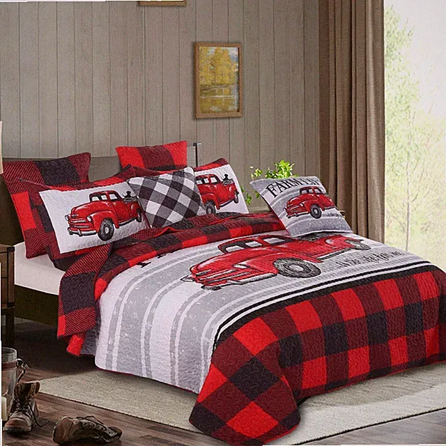 Virah Bella - Farm Life Red and Black Plaid - Lightweight Reversible Quilt Set