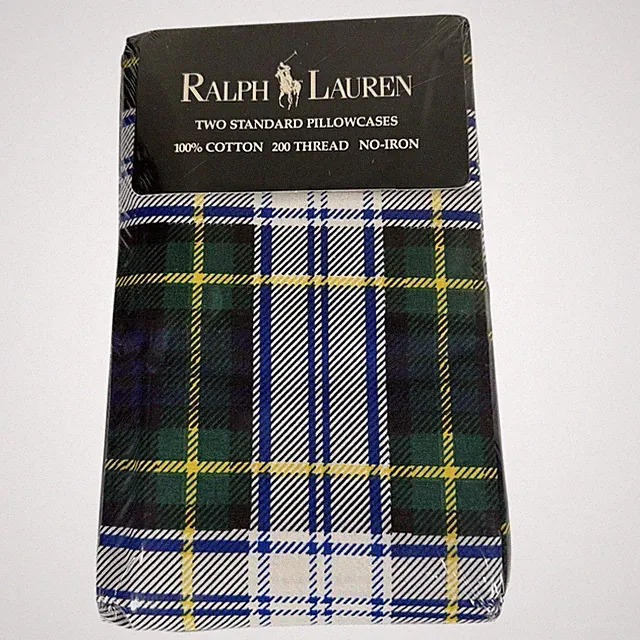 VTG Ralph Lauren Gordon Dress Green Tartan Plaid Standard Pillowcases Set Of 2