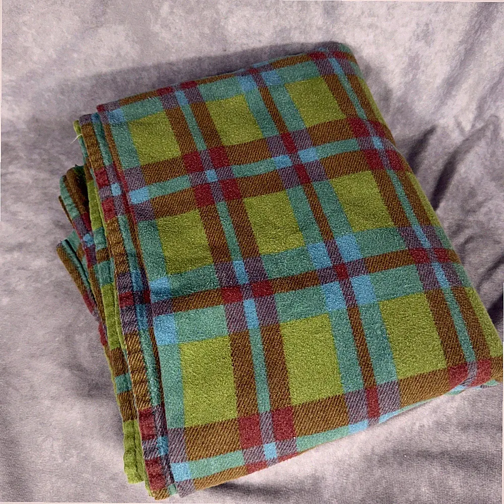 Vtg Woolrich Home Green Plaid Flannel Flat Sheet Full 100% Cotton Turkish Fabric