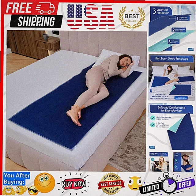 Waterproof Washable Mattress Pad, Quilted and Dark Colored to Hide Stains, Ov...