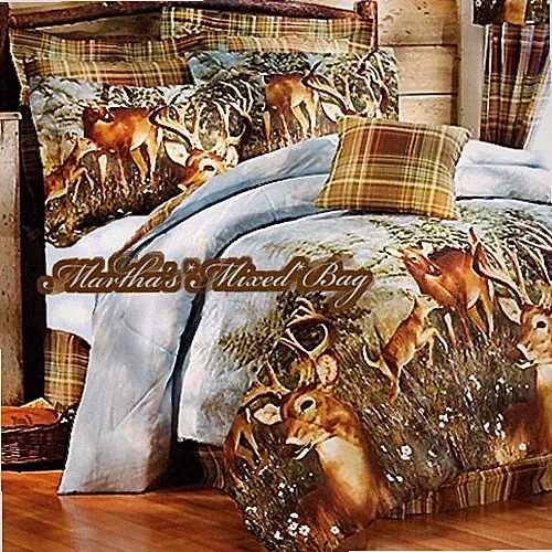 WHITETAIL DEER Buck HUNTING Lodge Cabin Plaid COMFORTER SET+SHEETS Bed~in~a Bag
