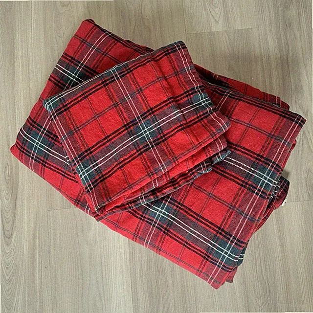 Williams Sonoma Linen Blend Duvet King Size Red Tartan Plaid NO INSERT